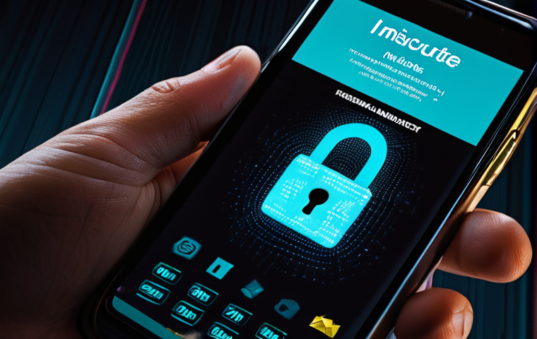 **Prompt:** A dramatic digital scene illustrating personal data at risk from insecure mobile applications. A smartphone screen displays sensitive information (like financial or personal data) subtly dissolving or being pulled away by shadowy, abstract cyber threats. Surrounding the phone are broken lock icons and digital representations of malware or phishing attempts. The atmosphere is tense and urgent, emphasizing digital vulnerability and the potential for financial loss and identity theft. High-resolution, dramatic lighting, digital art style.